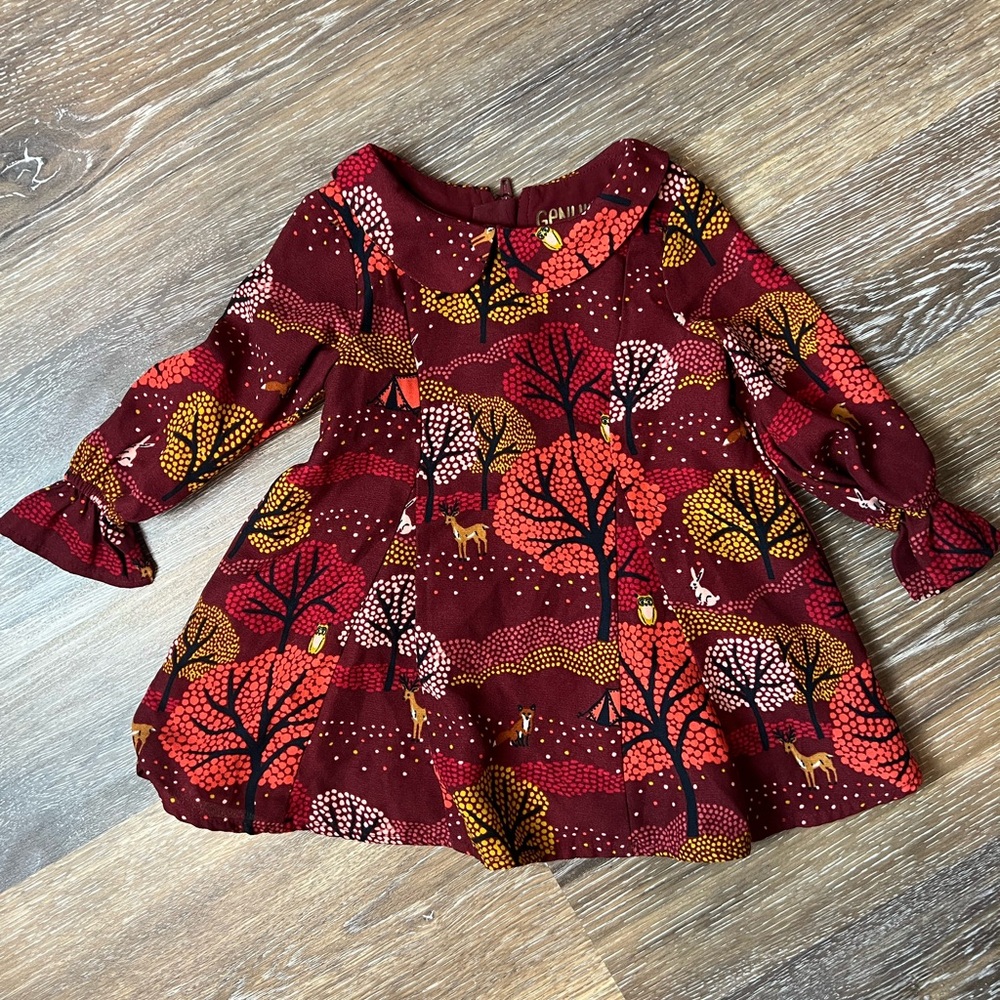 Genuine Kids OshKosh Girl’s Burgundy Woodland Collar Flowy Fall Casual Dress 2T